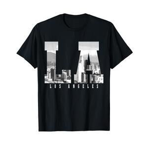 Los Angeles California LA Skyline Pride Black White T-Shirt